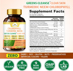 Organic Veda Chlorophyll Turmeric Neem - Suplemento para Piel Limpia con Zinc y Cobre, 60 Cápsulas
