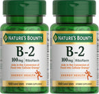 Nature's Bounty Vitamina B-2 (Riboflavina) 100 mg, 100 Comprimidos – Pack de 2