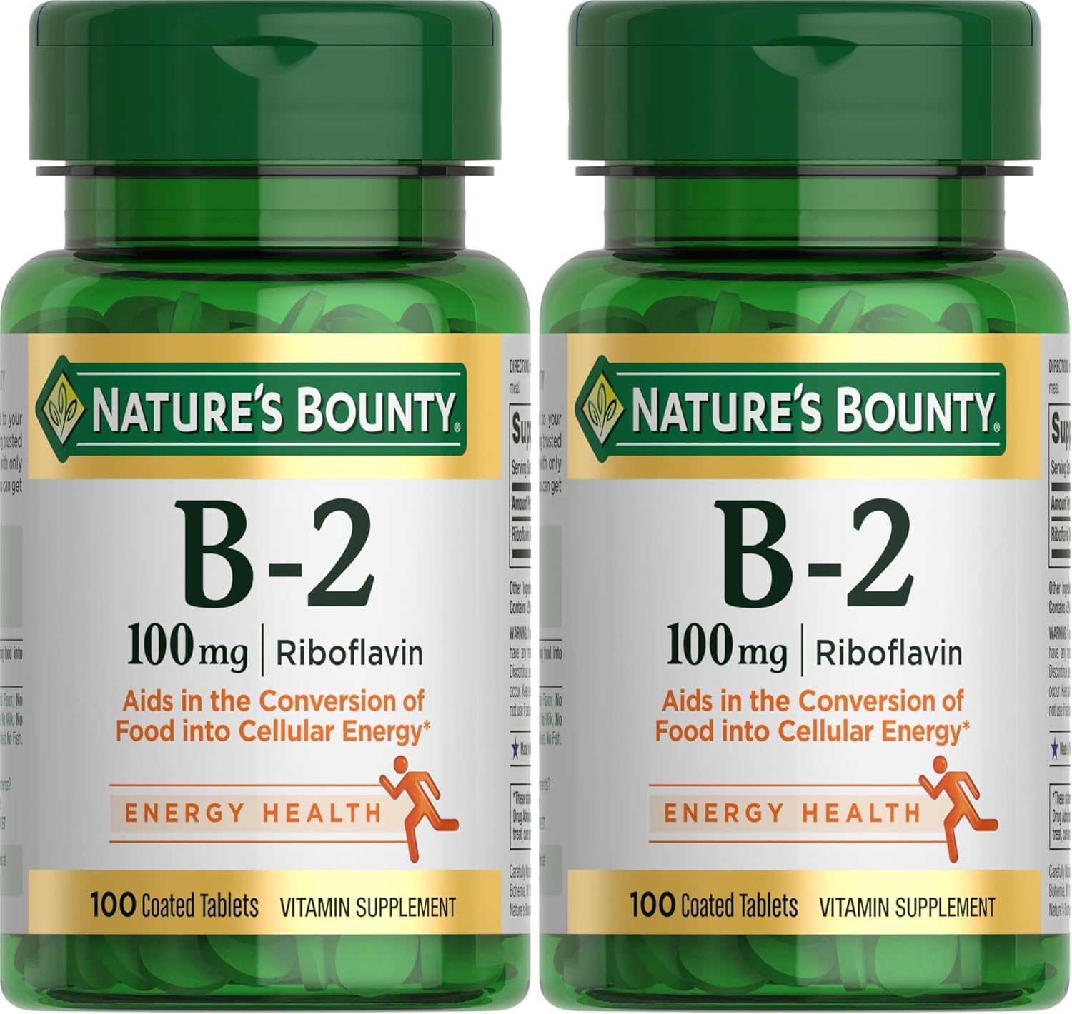 Nature's Bounty Vitamina B-2 (Riboflavina) 100 mg, 100 Comprimidos – Pack de 2