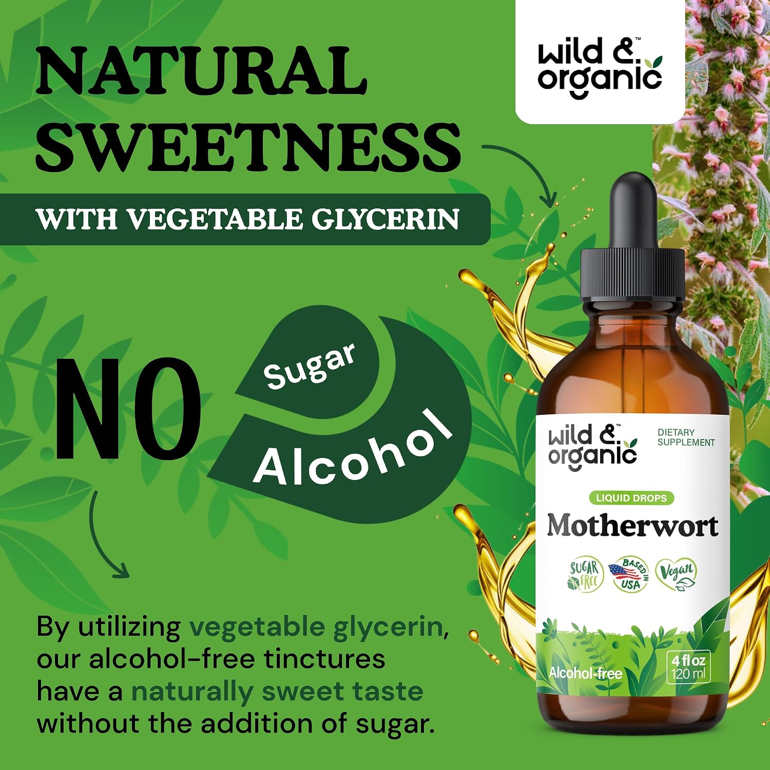Wild & Organic Tintura de Motherwort - 4 fl oz (118 ml)