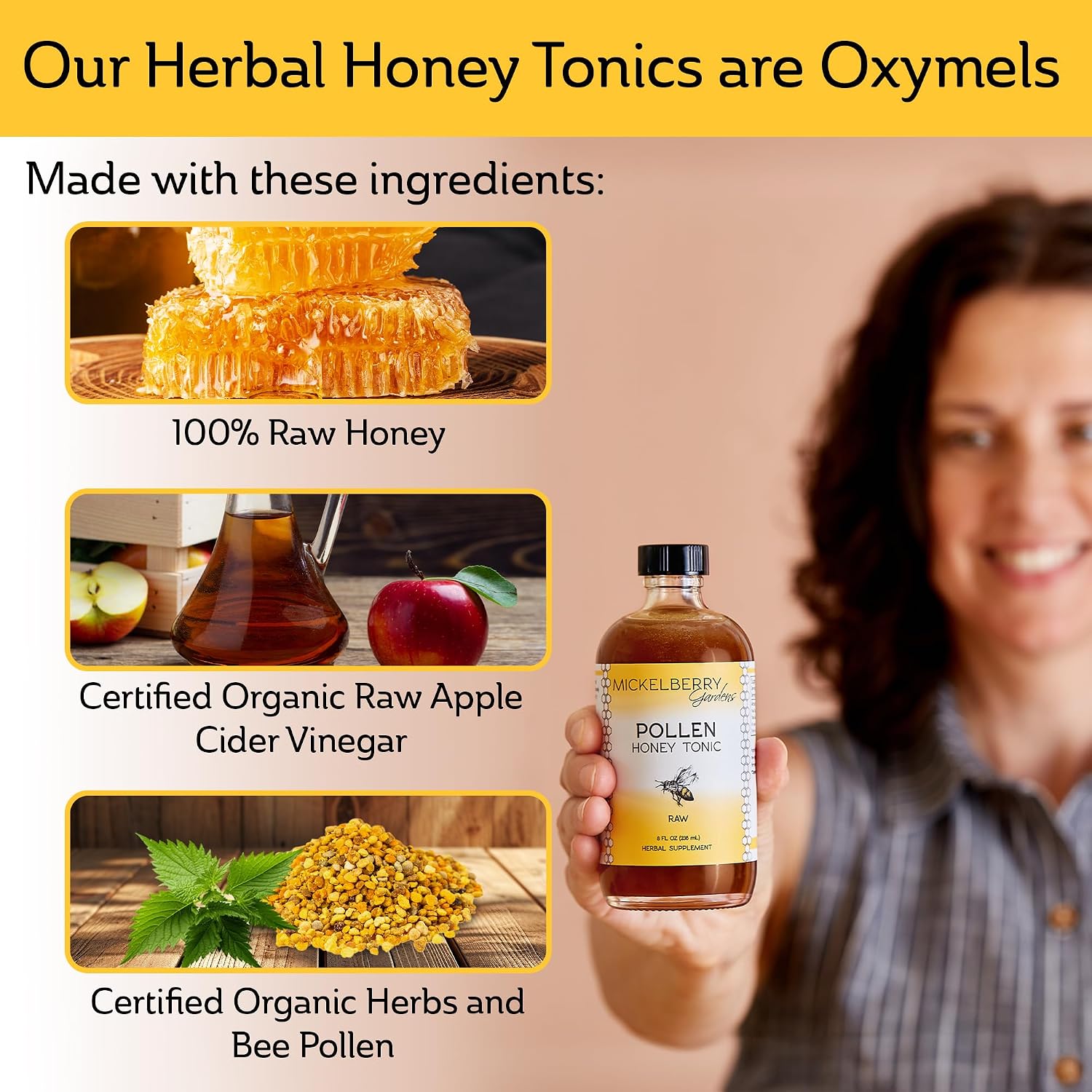 Mickelberry Gardens Pollen Honey Tonic (Pack de 2, 118 ml cada uno) - Apoyo Respiratorio Natural