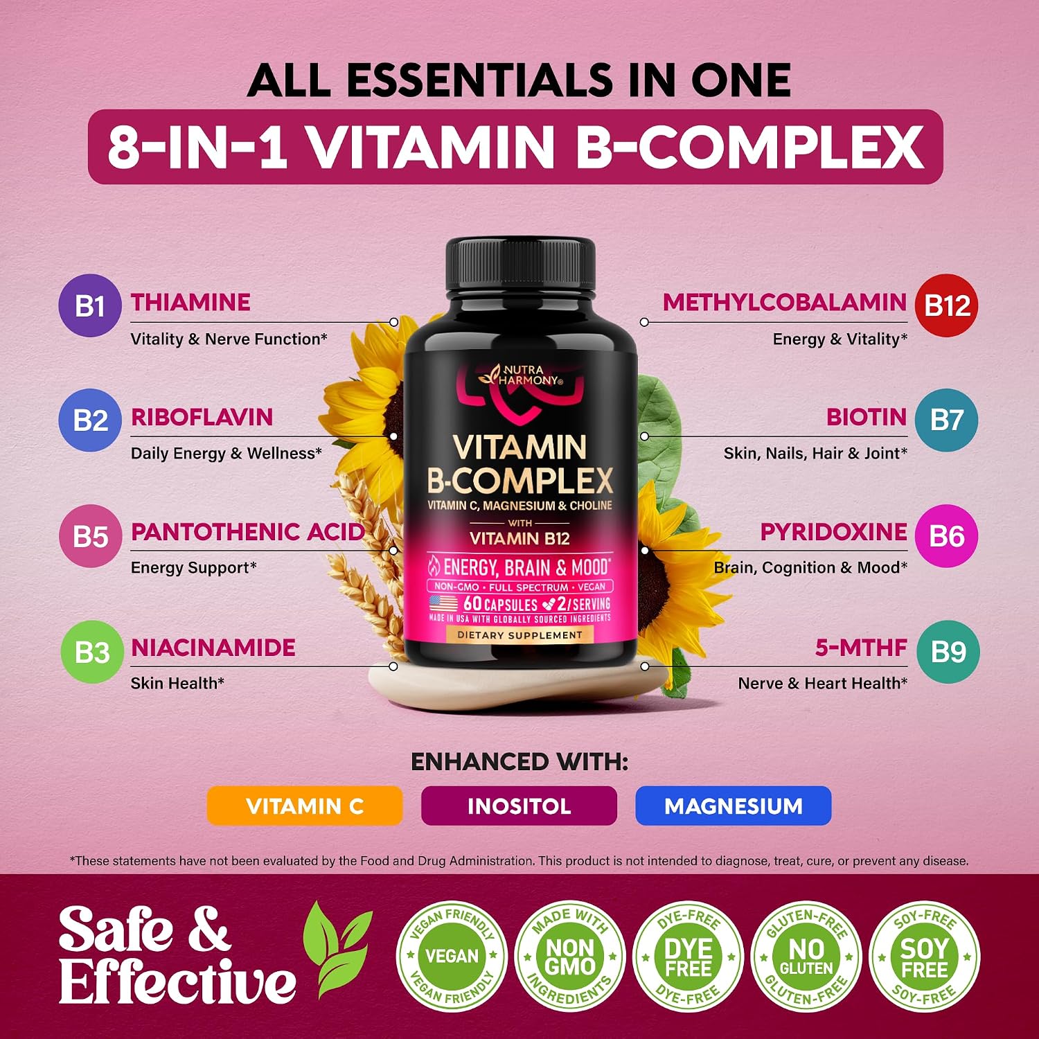 NUTRAHARMONY Complejo Vitamínico B 11-in-1 - 60 Cápsulas Veganas