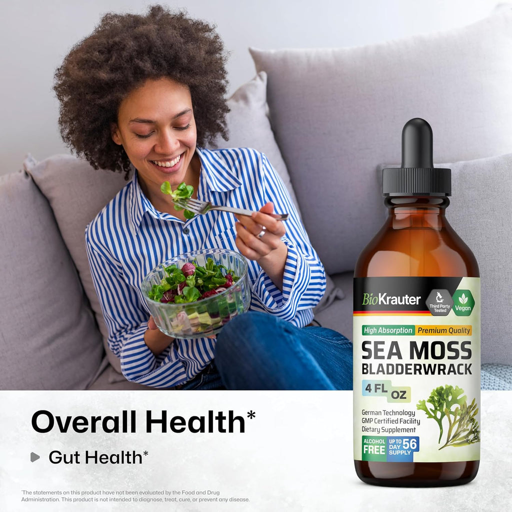 BIO KRAUTER® Gotas de Musgo de Mar y Bladderwrack - Suplemento Vegano de Algas Marinas, 118 ml