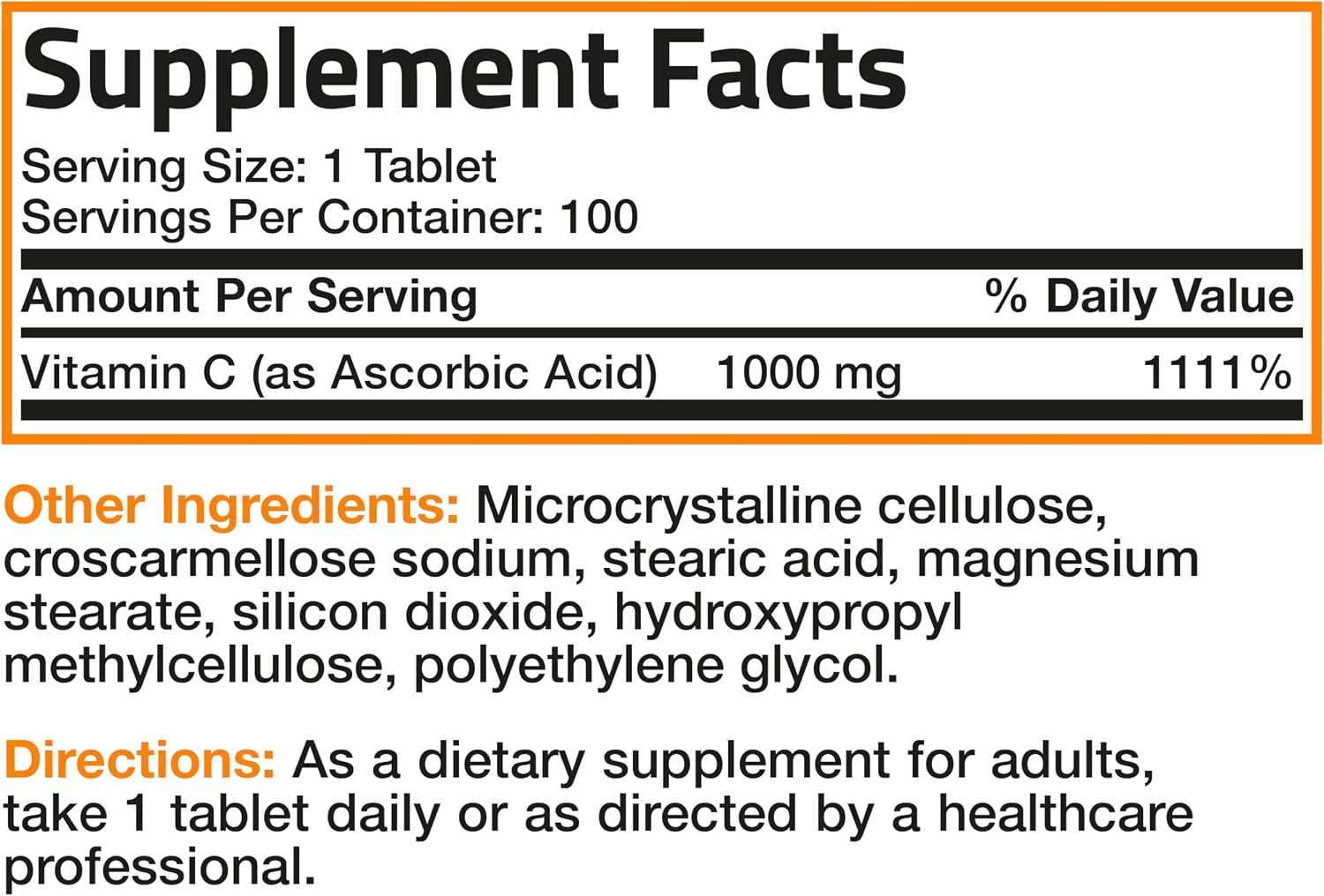 Bronson Vitamina C 1000 mg - Ácido Ascórbico Premium Sin OGM, 100 Comprimidos