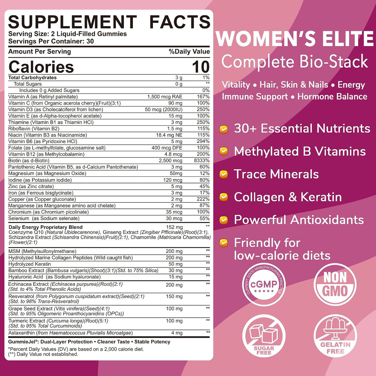 LILICARE Multivitamínico para Mujeres – Belleza integral: Con 2500 mcg de biotina, colágeno marino, queratina y – Image 2