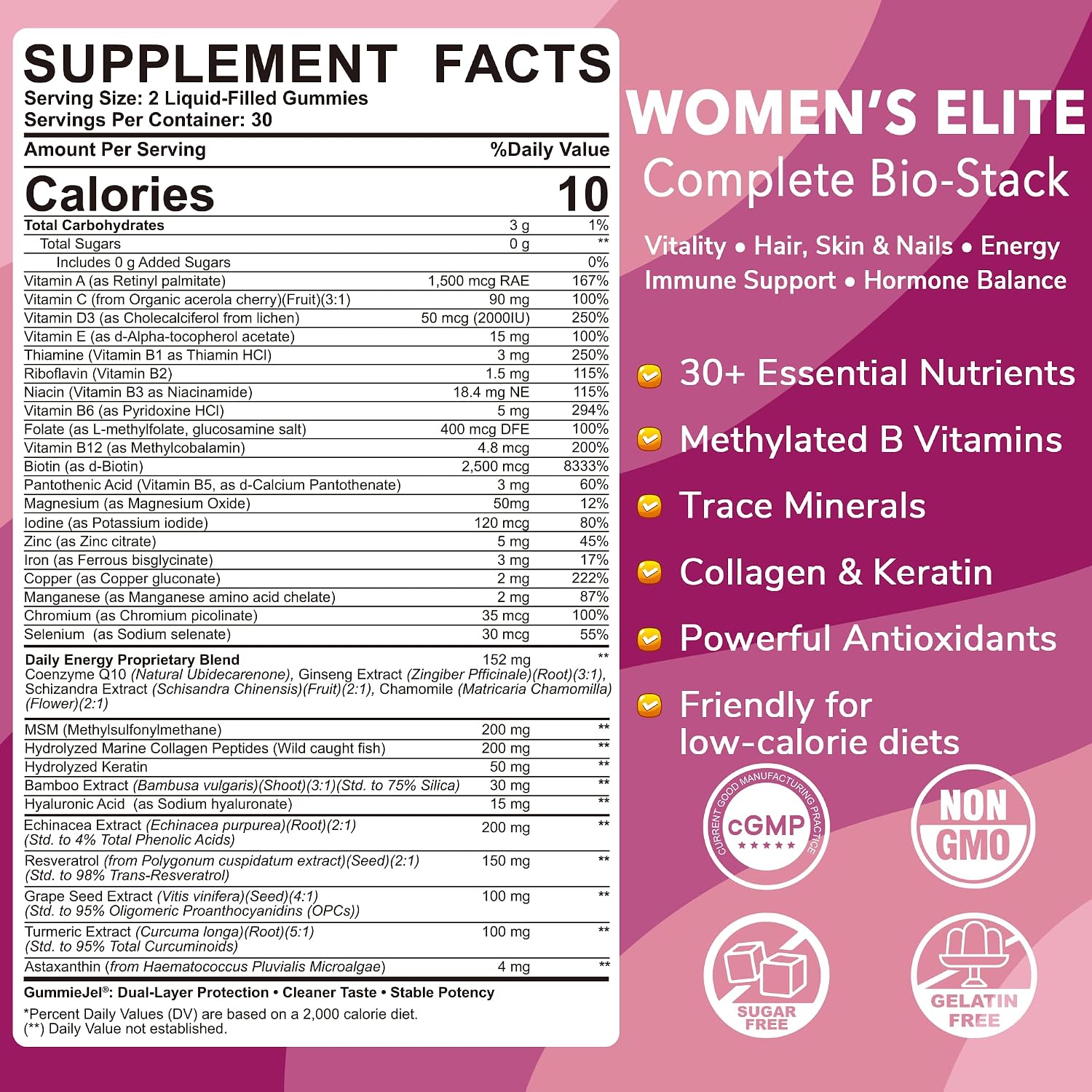 LILICARE Multivitamínico para Mujeres Gominolas - Sin Azúcar, Con Metilfolato, Biotina y Colágeno