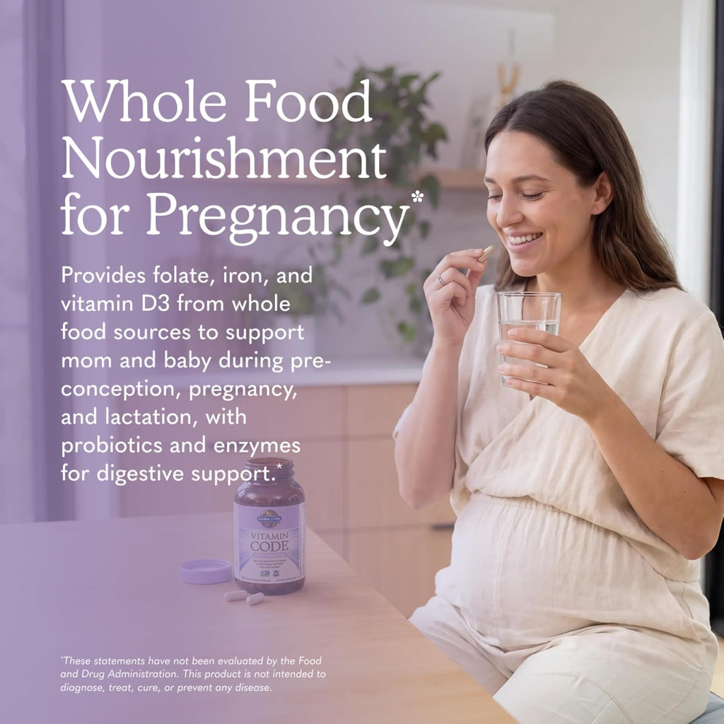 Garden of Life Vitamin Code Raw Prenatal Multivitamínico para Mujeres con Hierro, Ácido Fólico, Probióticos y Nutrientes de Alimentos Integrales – Apoyo Inmunológico y Energía Celular, No-GMO, Sin Gluten, Kosher, 60 Días de Suministro