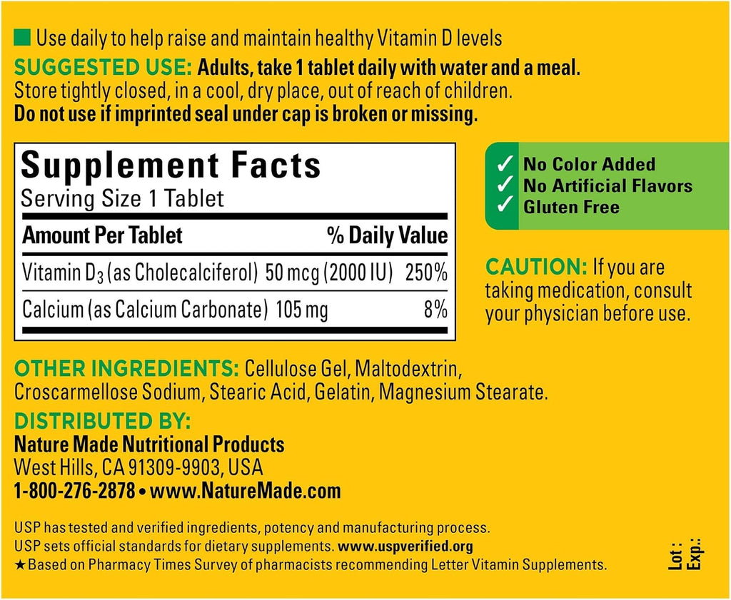 Nature Made Vitamina D3 2000 IU – 220 Comprimidos