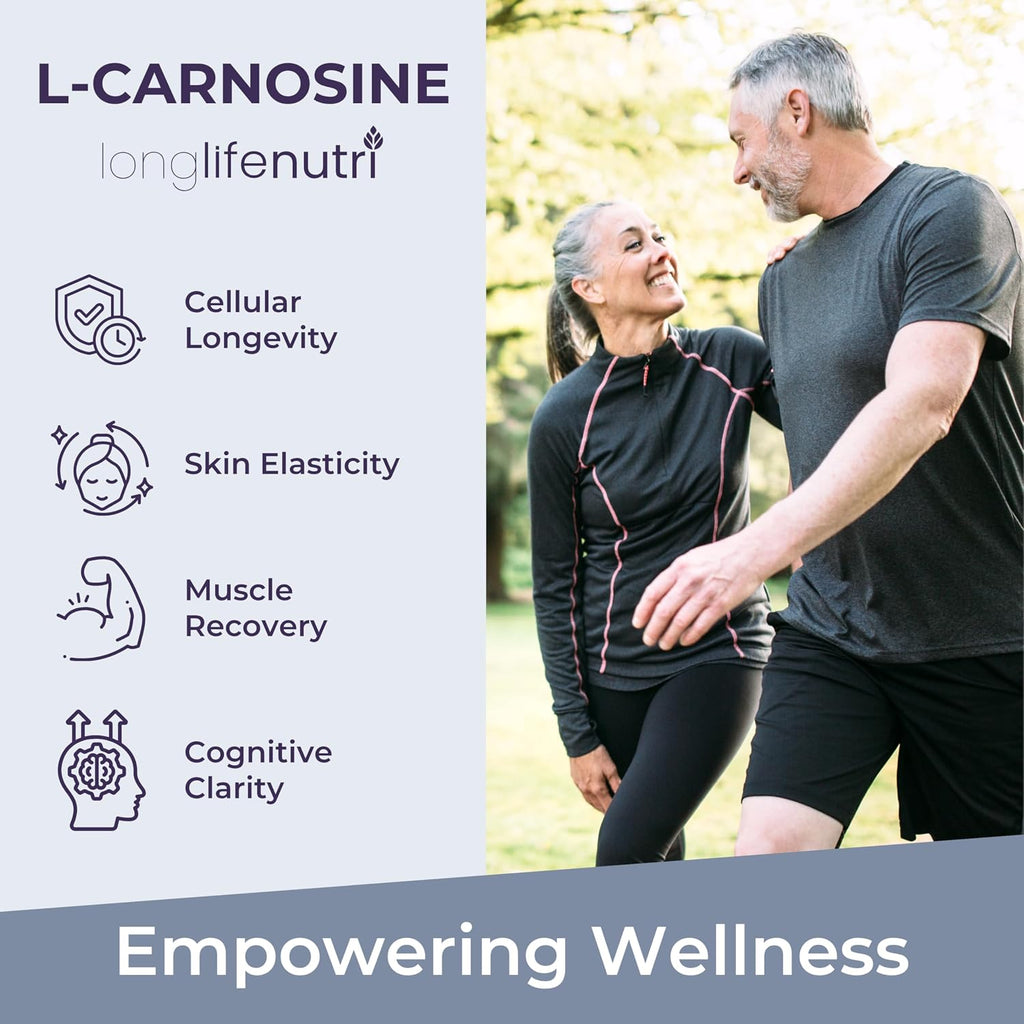 LongLifeNutri L-Carnosina 1000mg - Beta-Alanil-L-Histidina para Energía Celular y Claridad Mental, 120 Cápsulas Vegetarianas (2 Meses)