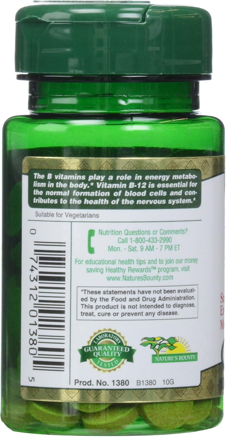 Nature's Bounty Vitamina B-12 1000 mcg Comprimidos, 100 Unidades