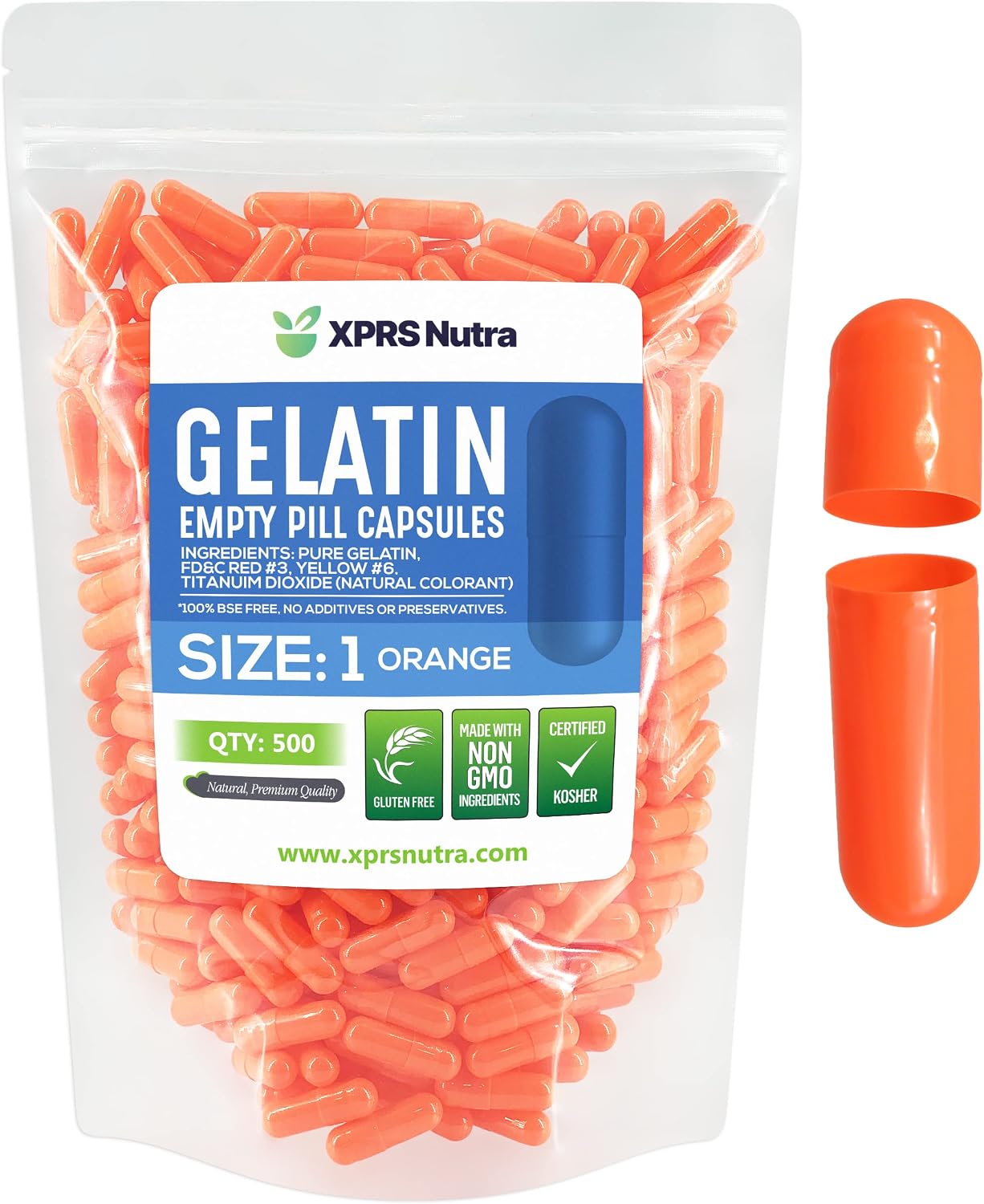 XPRS Nutra Cápsulas Vacías Tamaño 1 - 500 Unidades - Cápsulas de Gelatina Bovina para Rellenar - DIY (Rojo/Blanco Transparente)