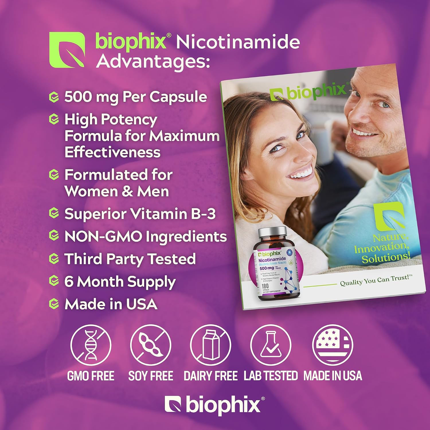 biophix B-3 Nicotinamida 500 mg 180 Cápsulas - Fórmula de Niacina Sin Enrojecimiento