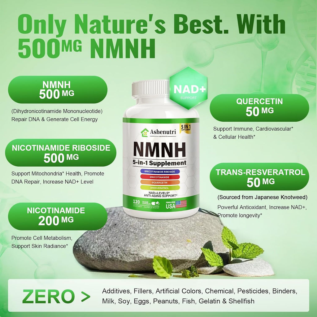 NMNH (Dihidronicotinamida Mononucleótido) con Niacinamida, Quercetina y Resveratrol - Apoyo NAD+ - 120 Cápsulas