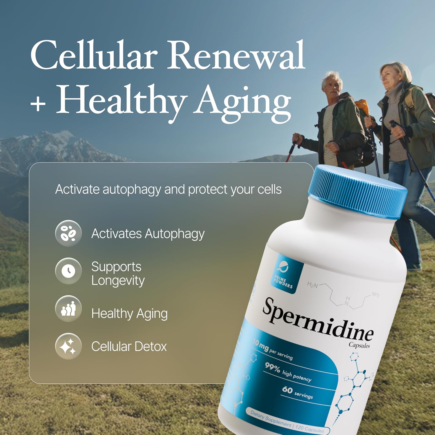 Prime Powders Spermidine Cápsulas 99% Puras - Sin Gluten