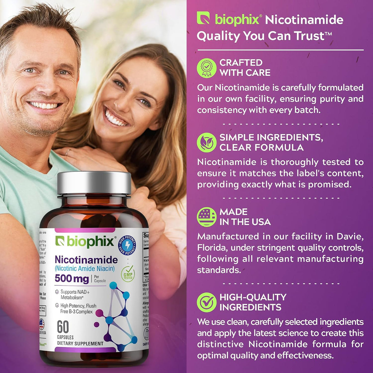 biophix B-3 Nicotinamida 500 mg 60 Cápsulas - Nicotinamida Pura Sin Enrojecimiento - Apoyo a la Salud de la Piel y Energía – Image 8
