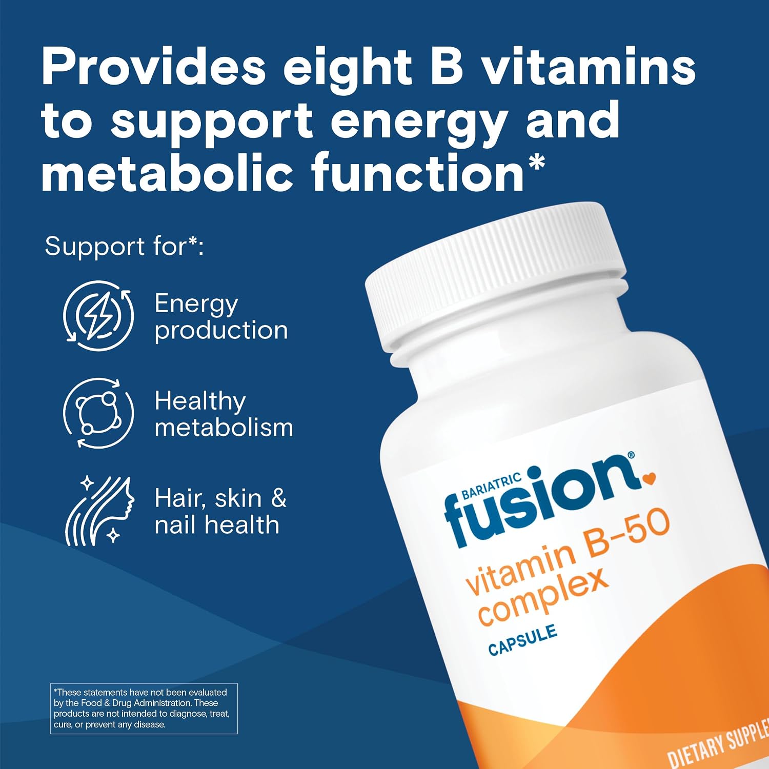 Bariatric Fusion B-50 Complex | Vegan B Vitamins for Women and Men | Easy-to-Swallow Capsules | 8 B Vitamins Including B12 | 90 Capsules | 3-Month Supply