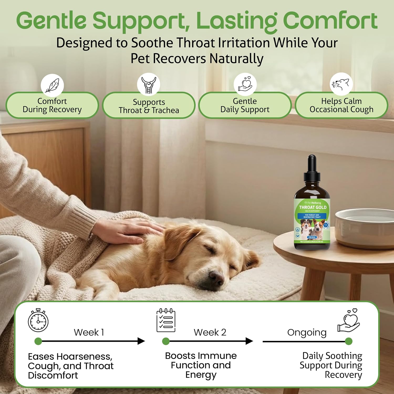 Pet Wellbeing Throat Gold para Perros - Fórmula Líquida 118 ml