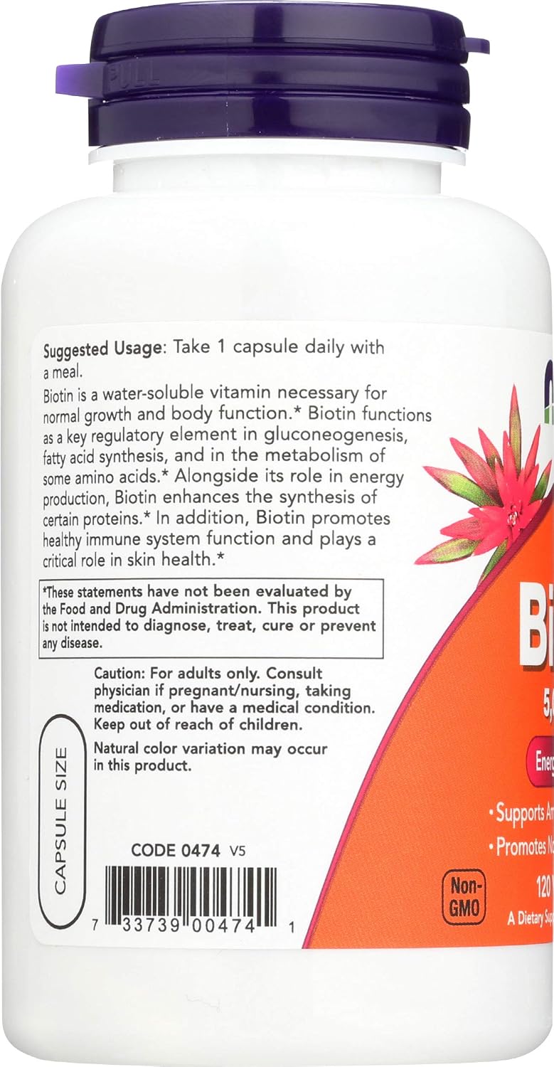 NOW Biotina 5.000 mcg - 120 VCaps (Pack de 2)
