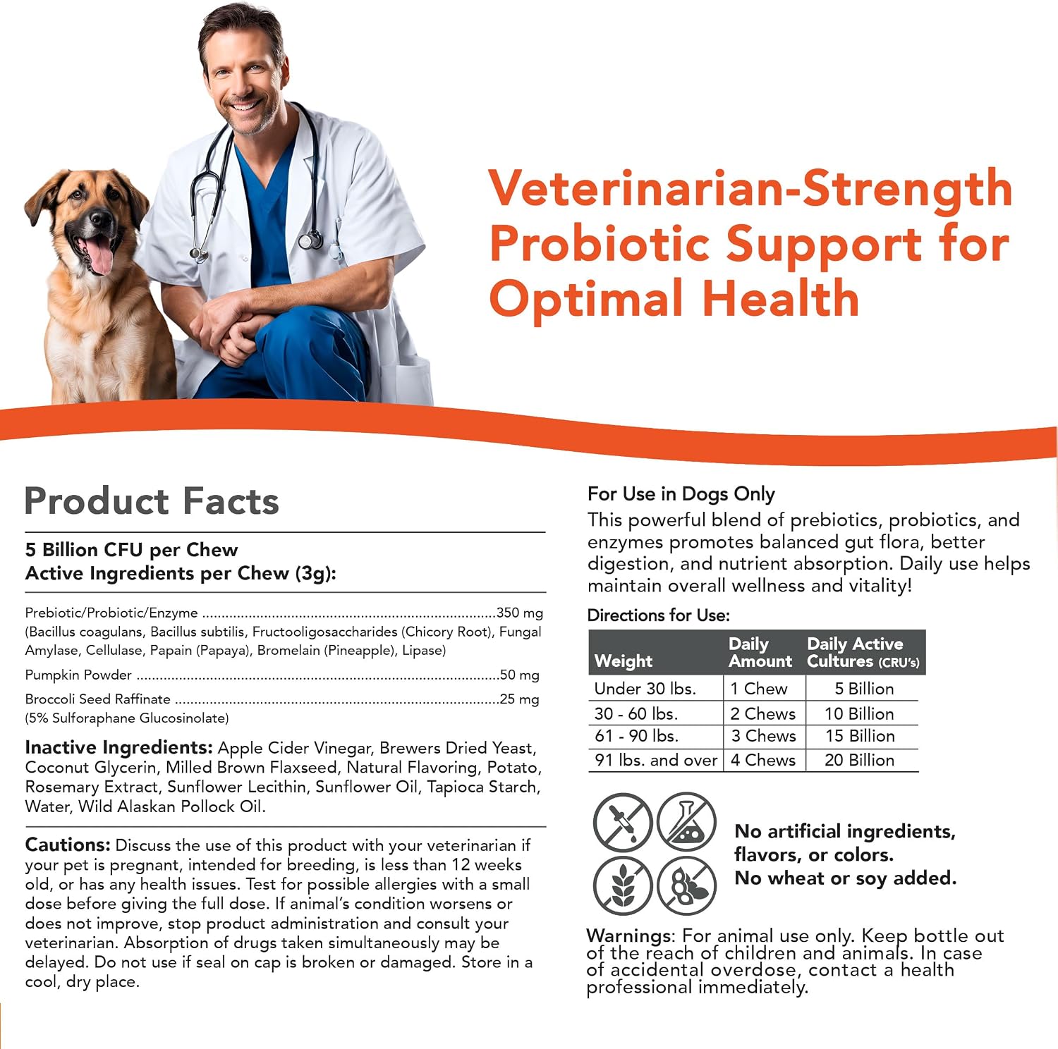 Critical Digestive Restore Soft Chews para Perros - Apoyo Probiótico de Fuerza Veterinaria con 10 Mil Millones de UFC por Dosis