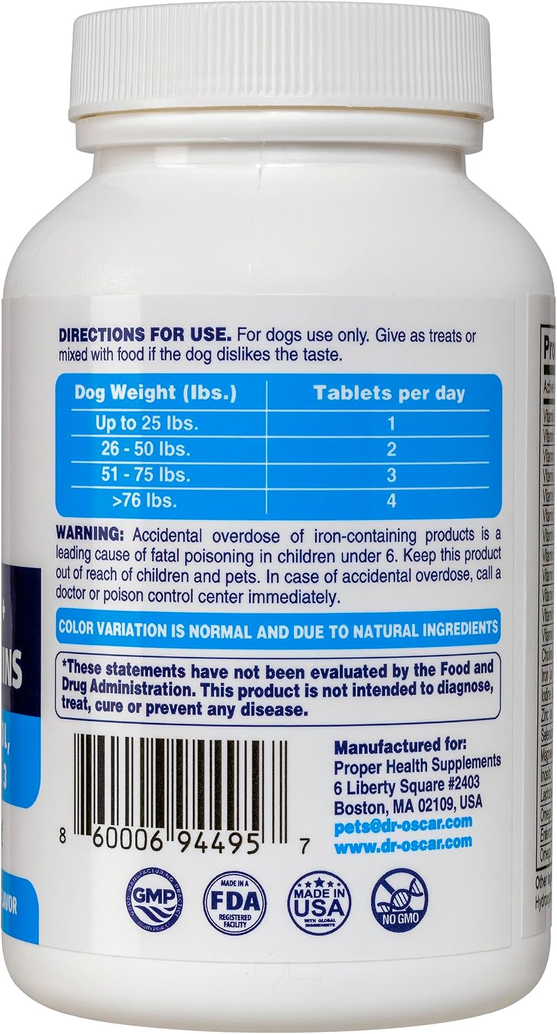 Vitaminas prenatales para perros Dr. Oscar – 2 en 1 prenatales y posnatales con ácido fólico, omega 3, probióticos, colina e inositol – 90 comprimidos