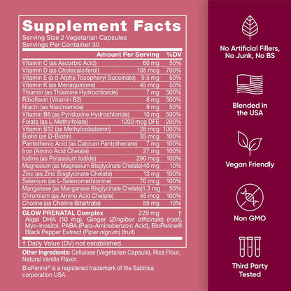 Eu Natural Glow Prenatal Vitamins - 20-en-1 – Vitamina B12 : contribuye al metabolismo energético normal y a la – Image 5