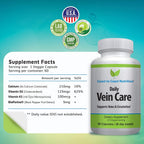 Daily Vein Care Supplement Capsules — Fórmula de Circulación con Calcio, Vitamina D3, Vitamina K2 y BioPerine para Máxima Absorción — 60 Cápsulas