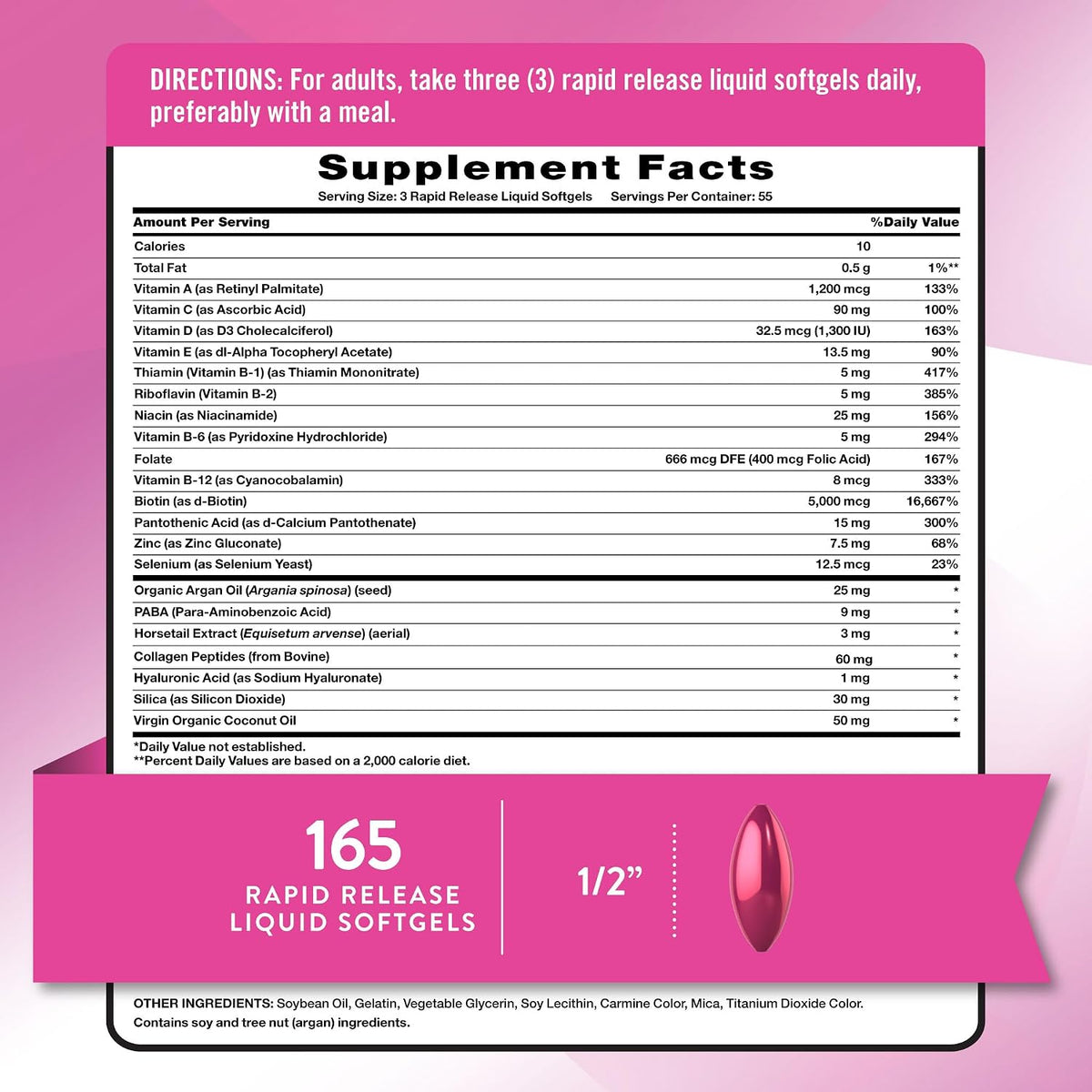 Nature's Truth Vitaminas para Cabello, Piel y Uñas | 5000 mcg de Biotina | 165 Cápsulas Blandas | con Colágeno – Image 2