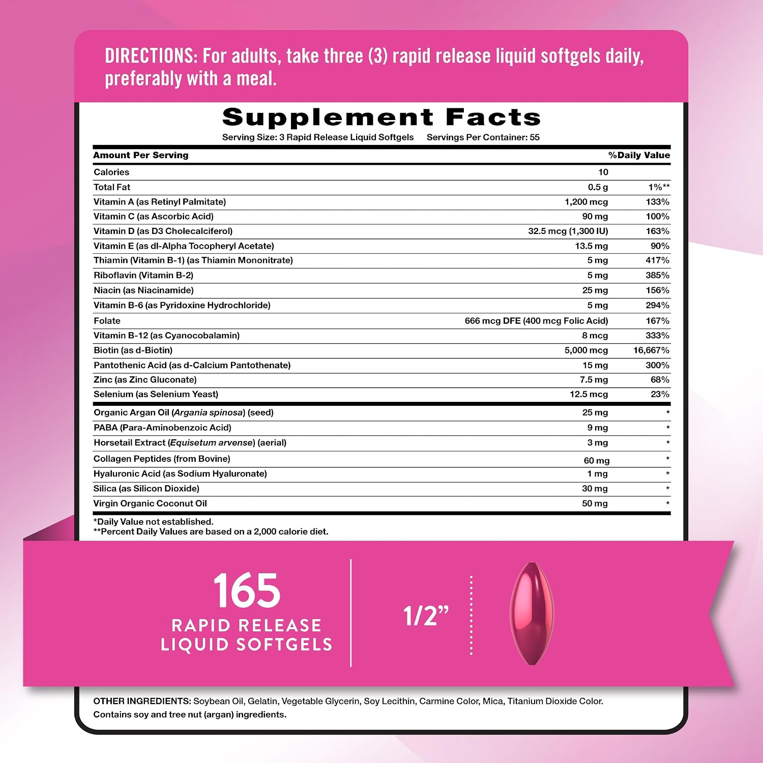 Nature's Truth Hair, Skin & Nails Vitamins | 5000 mcg Biotin | 165 Softgels | with Collagen