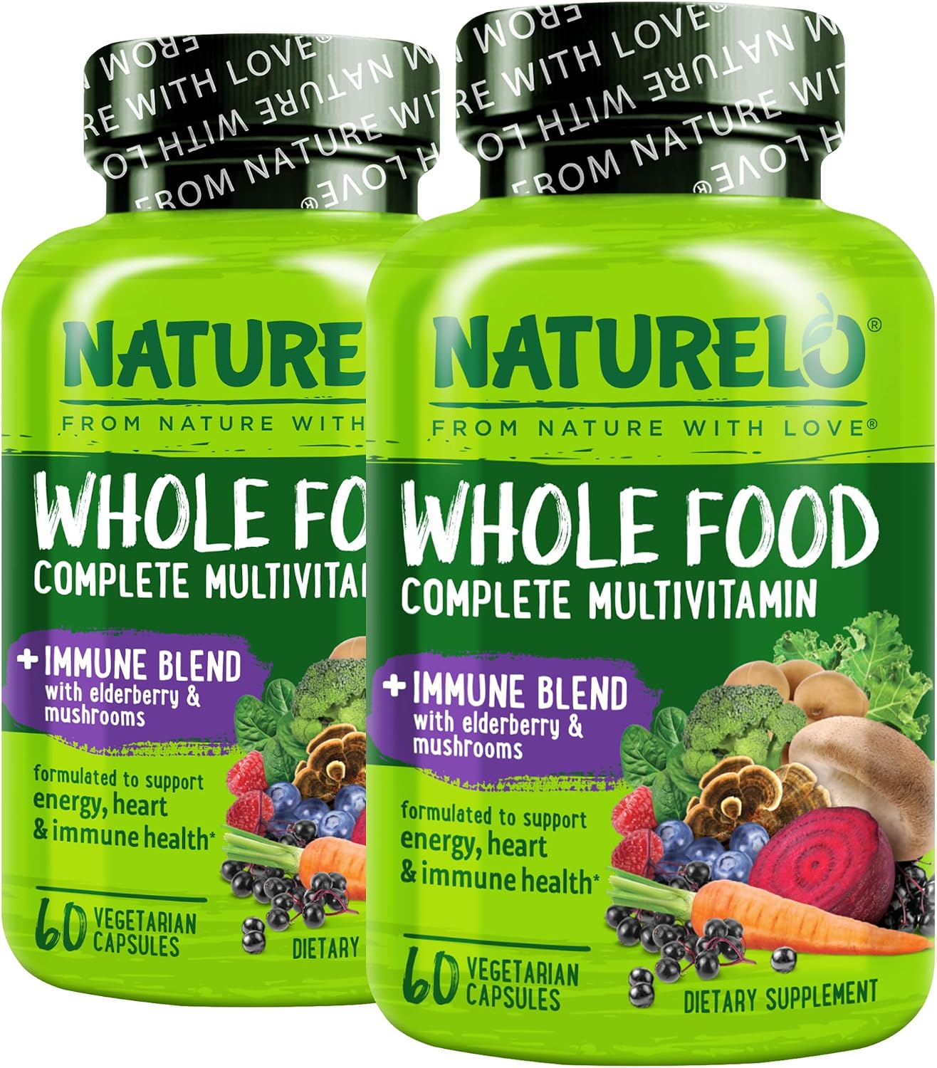 NATURELO Multivitamínico Completo con Elderberry y Setas - 60 Cápsulas Veganas