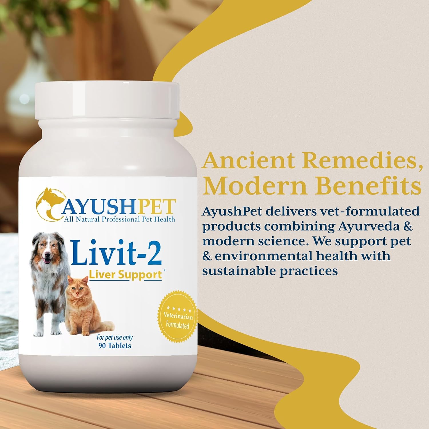 Ayush Pet Livit-2 - Suplemento Hepático Natural para Mascotas (90 Dosis)