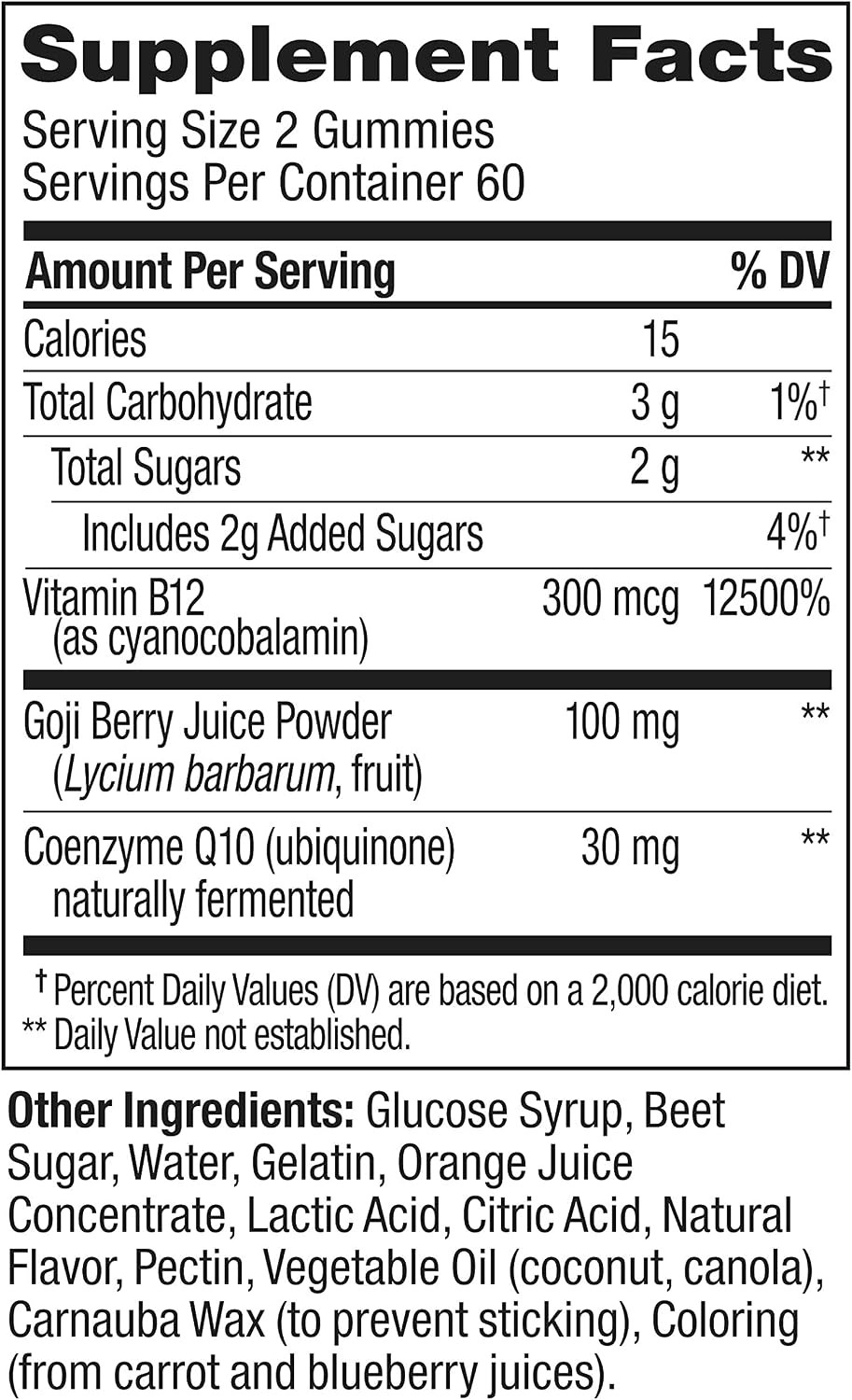 OLLY Daily Energy Gominolas de Vitamina B12, CoQ10 y Goji Berry, Sin Cafeína, Sabor Tropical - 120 unidades