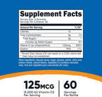Nutricost Vitamina D3 Gummies 5,000 IU (125mcg), 120 Gominolas - Sabor Bayas Mixtas, 60 Dosis