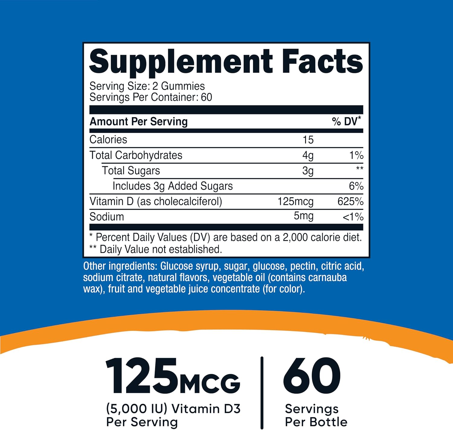 Nutricost Vitamina D3 Gummies 5,000 IU (125mcg), 120 Gominolas - Sabor Bayas Mixtas, 60 Dosis