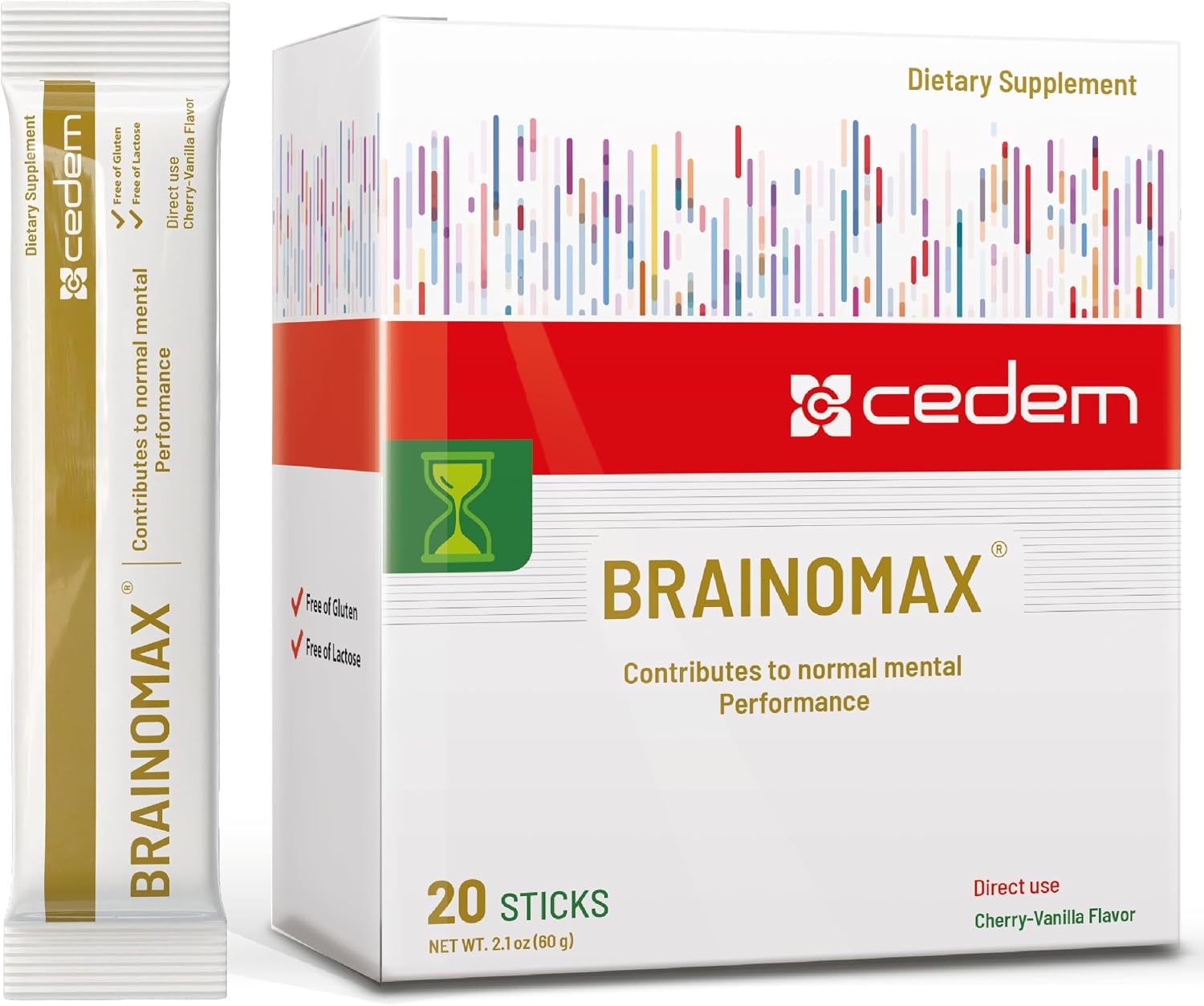 CEDEM Switzerland BRAINOMAX 20 Sticks de Polvo, Suplemento Nootrópico Sabor Cereza-Vainilla