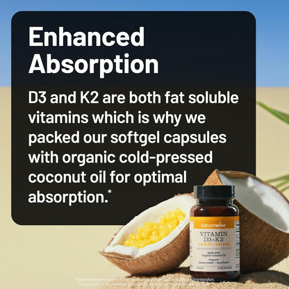 NatureWise Vitamina D3 5000UI + K2 (MK7) 100mcg con Aceite de Coco Virgen Extra Orgánico - 30 Cápsulas Blandas – Image 10