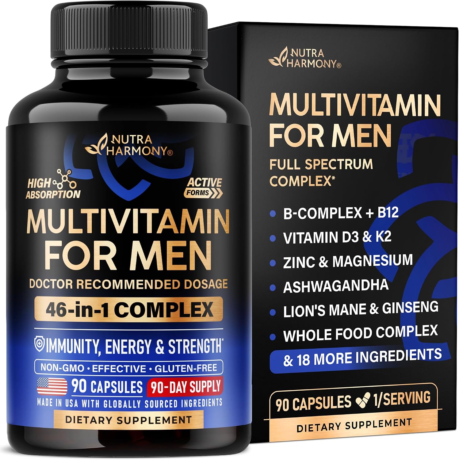 Multivitamínico para Hombres 46-en-1 - Complejo B con Alimentos Integrales y Enzimas - 90 Cápsulas