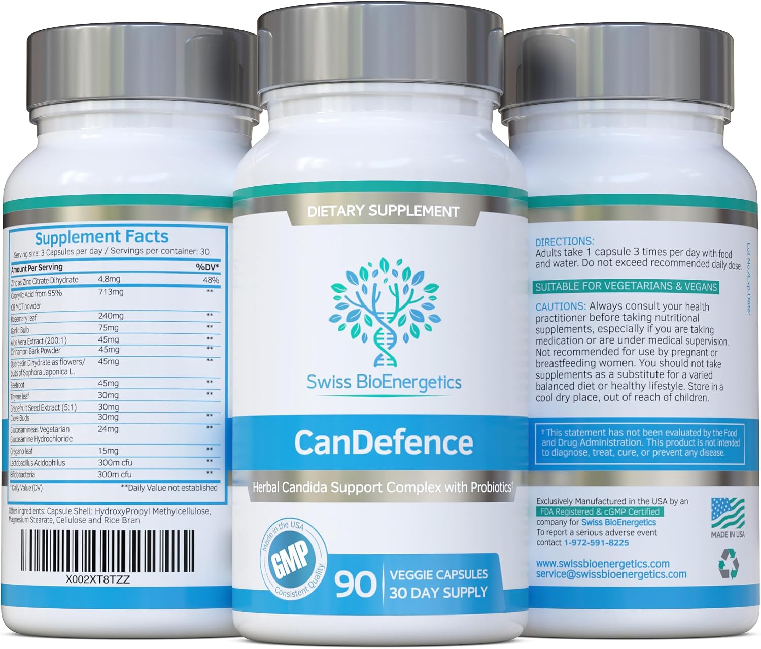 Swiss BioEnergetics CanDefence — Digestive Supplement with Herbs, Probiotics and Zinc — 90 Vegetarian Capsules