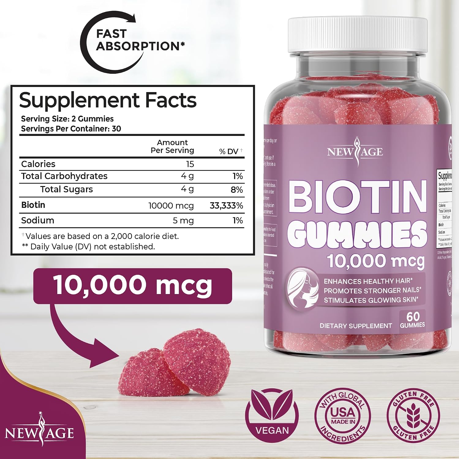 NEW AGE Gominolas de Biotina 10000 mcg - 120 unidades