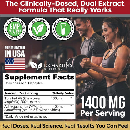 Tongkat Ali 200:1 Extract + Ashwagandha 5% Withanolides | Adaptógeno Dual Alta Potencia | 120 Cápsulas – Image 6