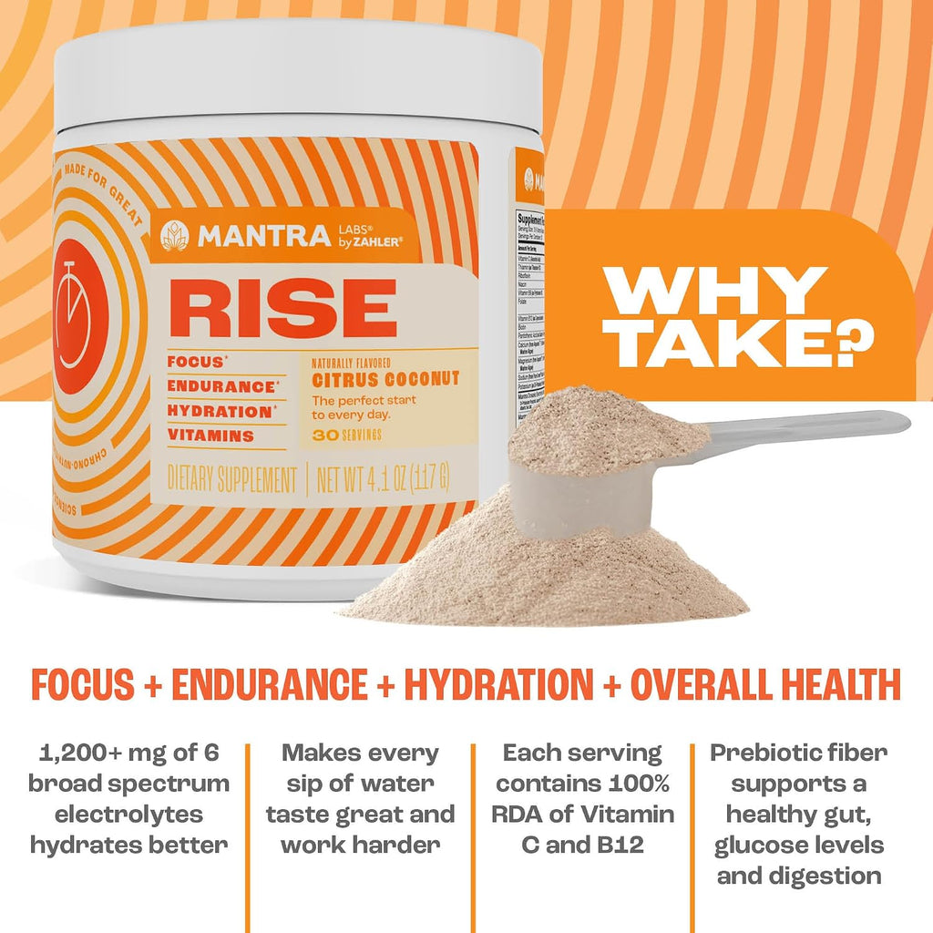 Zahler Mantra Rise – Suplemento de Energía y Enfoque, Sabor Coco y Cítricos, 30 porciones