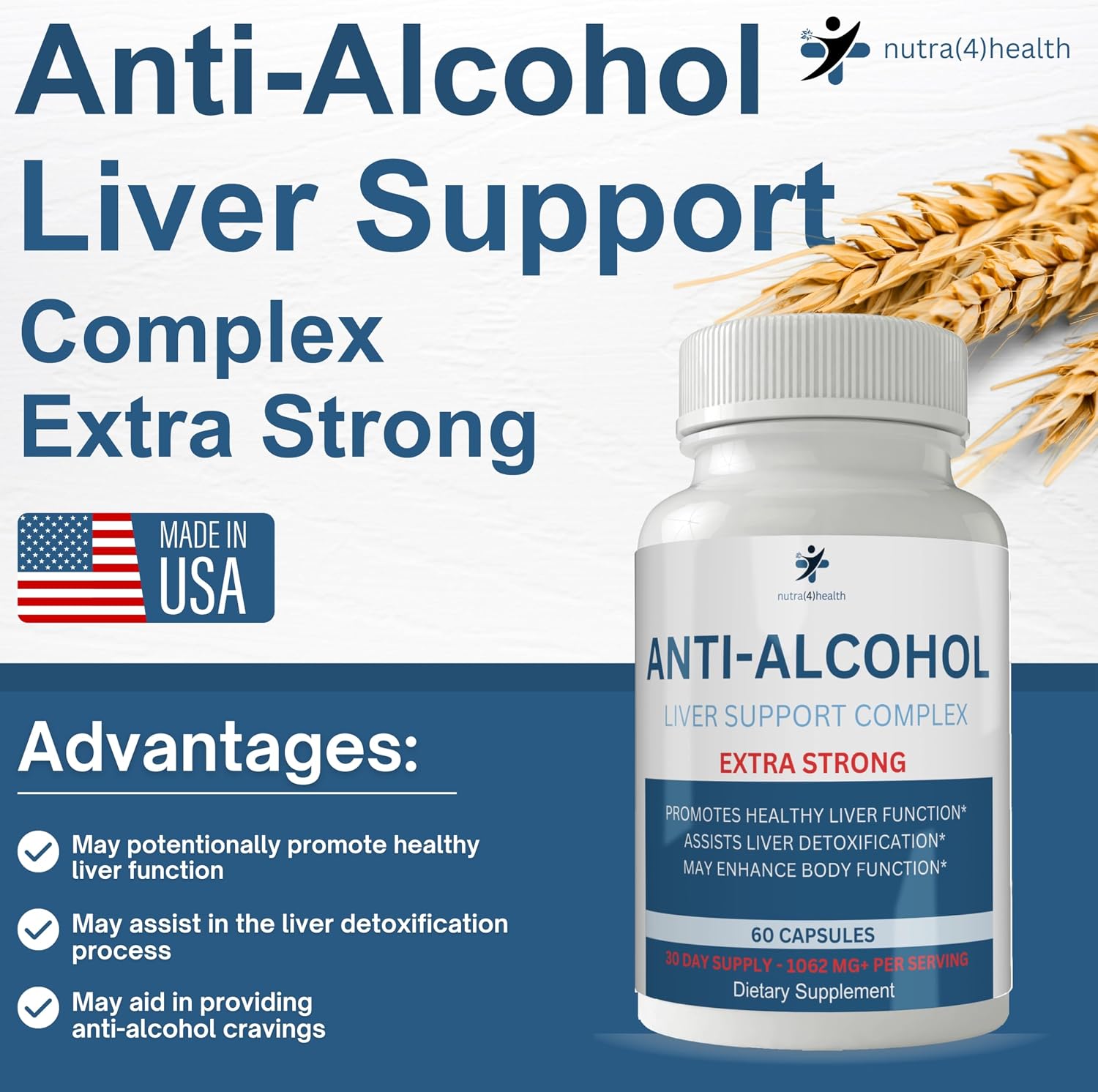 Suplemento Anti Alcohol Craving, Complejo Anti-Alcohol, 60 Cápsulas para Reducir Antojos