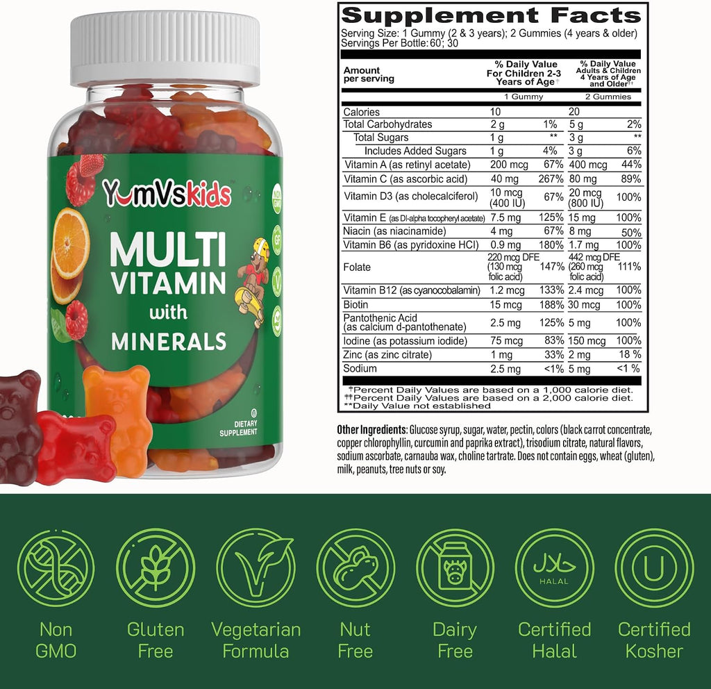 YumVs Gominolas Multivitamínicas para Niños - Sabor Fruta - 120 unidades