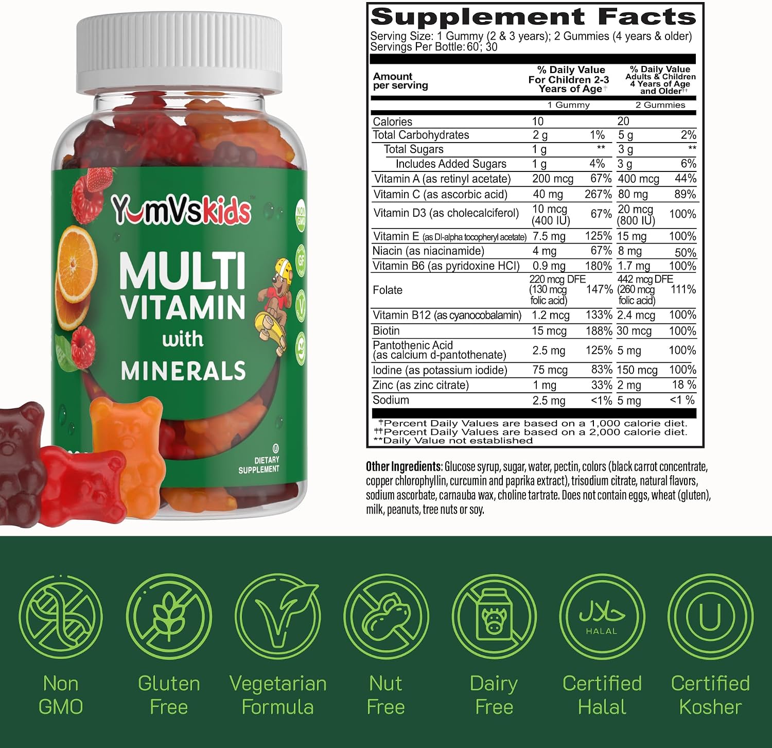 YumVs Gominolas Multivitamínicas para Niños - Sabor Fruta - 120 unidades