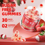 IRIDESICENT Vitamina D3 K2 Gummies Sin Azúcar - 60 Gominolas | 5.000 UI D3 + 100 mcg K2 (MK-7) | Vegano, Sabor Lichi