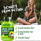 NATURELO Vitaminas para Cabello, Piel y Uñas - 5000 mcg Biotina, Colágeno, Vitamina E - 60 Cápsulas