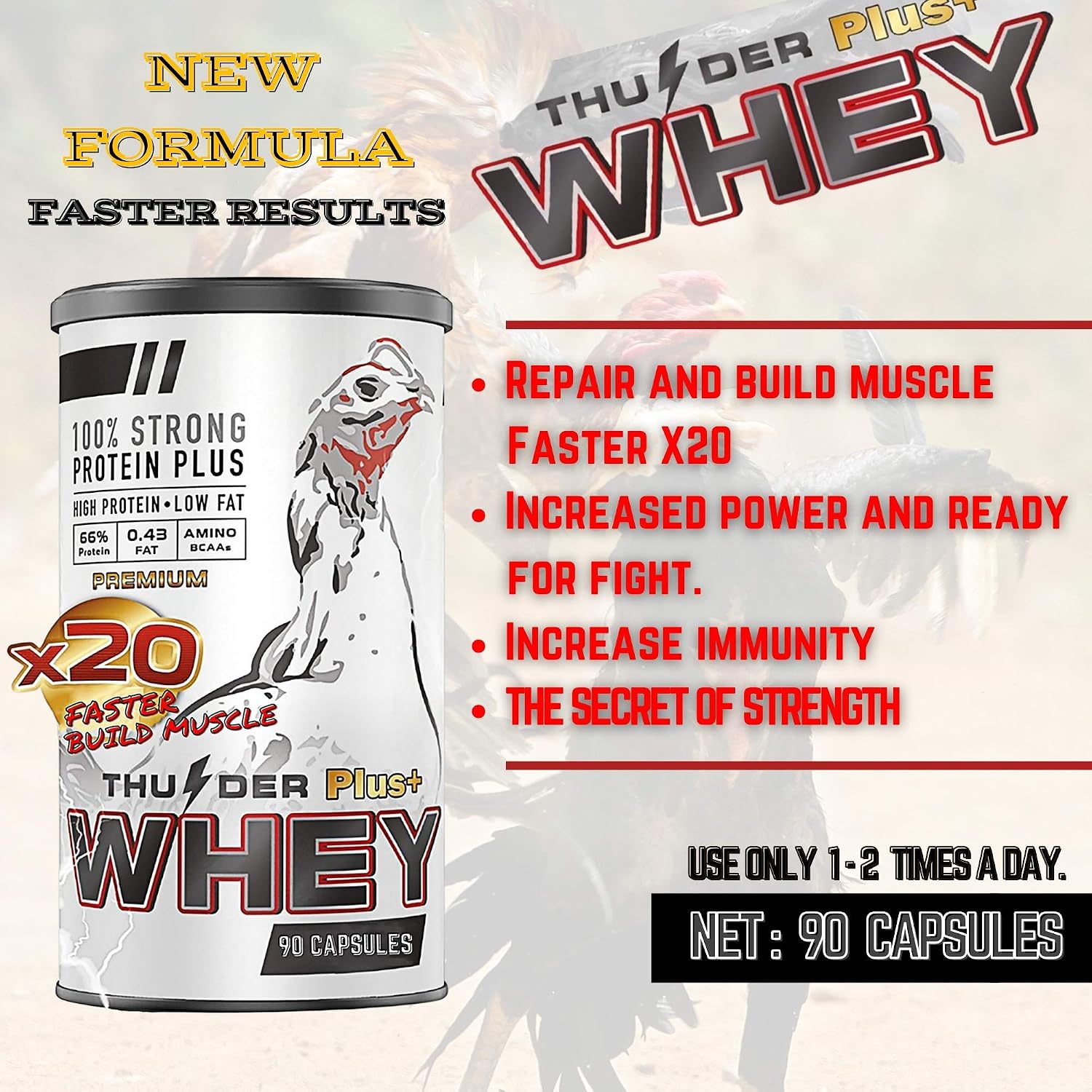 HULX Faster X3 New Formula - Complemento Vitamínico para Gallos y Aves (90 Cápsulas)