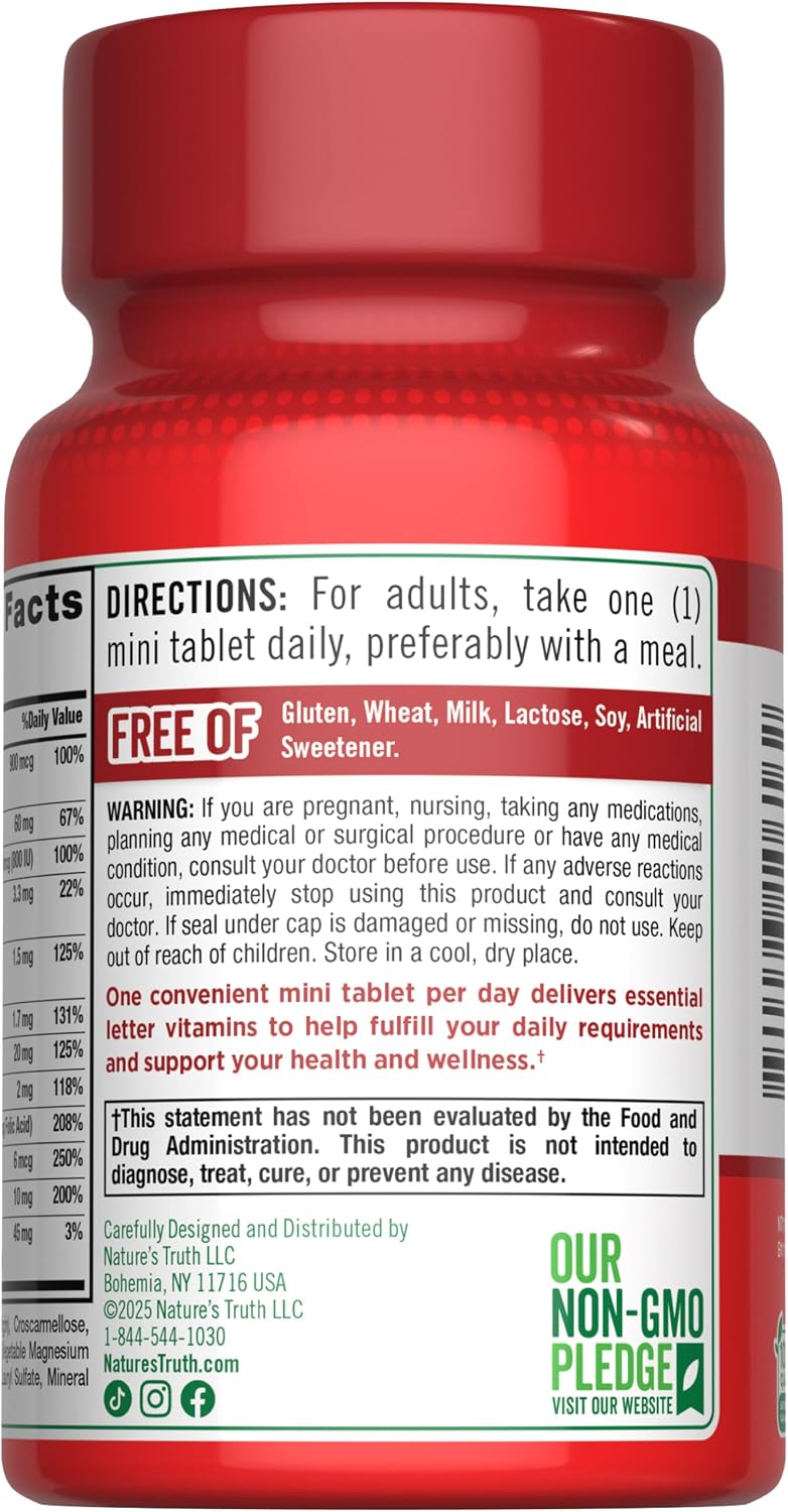 Nature's Truth Multivitamínico Diario - 100 Mini Comprimidos - Para Hombres y Mujeres - Suplemento Alimenticio Sin Gluten y No-GMO