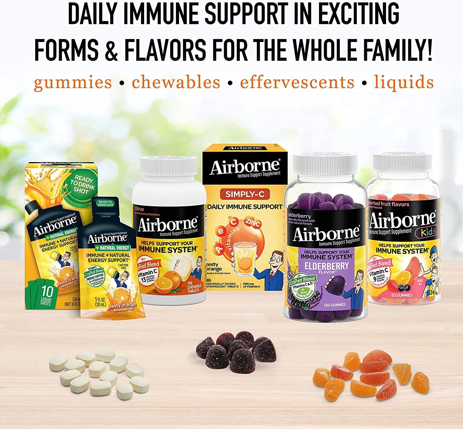 Airborne Vitamina C 1000 mg + Zinc – Comprimidos masticables sabor Frutos Rojos y Cítricos – 116 comprimidos