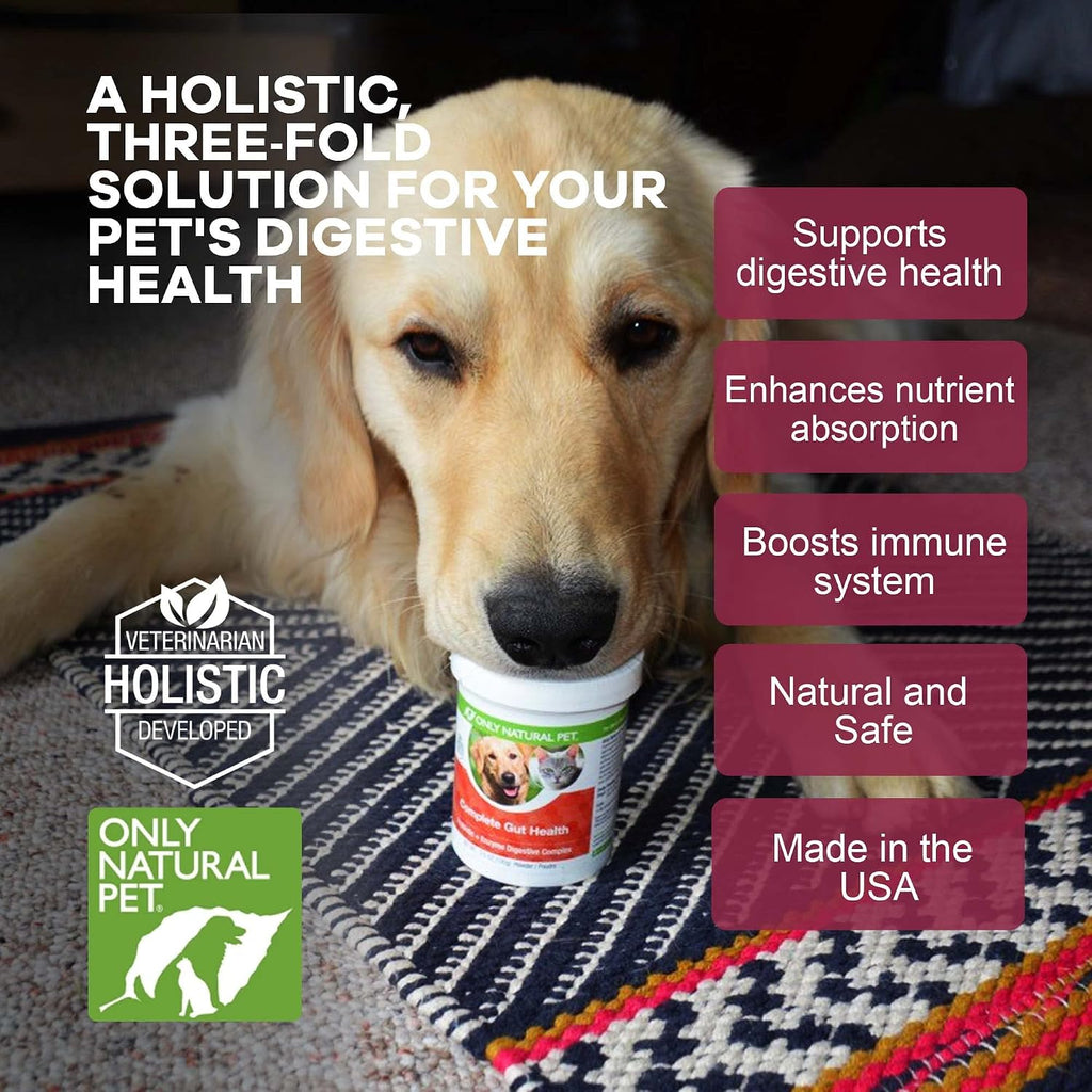 Only Natural Pet Complete Gut Health Complex - Probiotics and Digestive Enzymes for Dogs and Cats - 100 Grams Powder