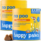 Happy Paws No Poo Chews para Perros – Disuasivo de Coprofagia con Probióticos, Calabaza y Enzimas – Orgánico, Vegano, Sabor a Carne – 200 unidades
